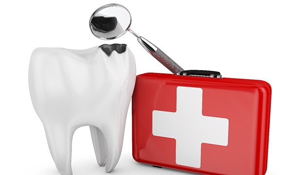 Illustration of a tooth and an emergency kit