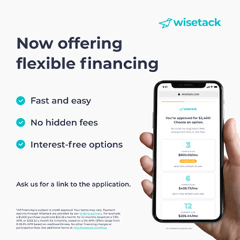 Wisetack now offering flexible financing fast and easy no hidden fees interest free options ask us for a link to the application