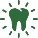 Icon of a tooth surrounded by a circle of action lines
