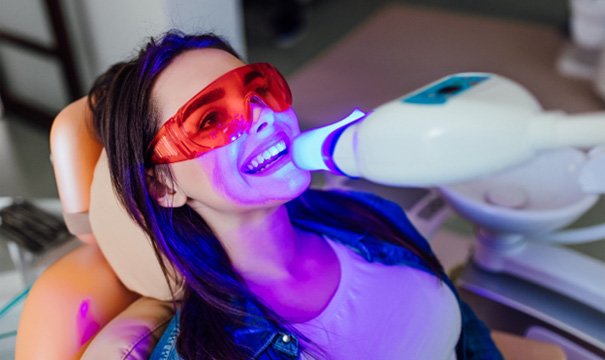 a patient undergoing teeth whitening in Boston